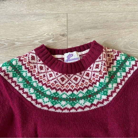 Vintage JP Collection 100% Shetland New Wool Sweater Fair Isle Pattern Yoke Sz L - Picture 3 of 6